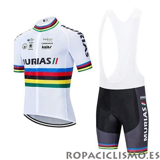 2020 Maillot UCI Mundo Campeon Euskadi Murias Tirantes Mangas Cortas Blanco